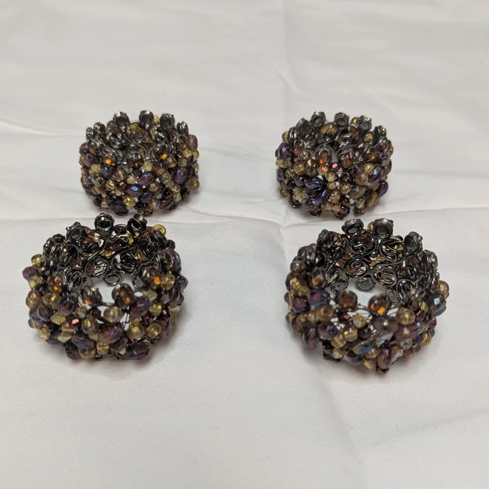 Pier 1 Napkin Rings Set of 4 Multicolor Beaded Wire Jewel Tone Boho Y2K Vintage